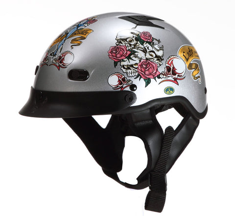 Rodia RHD200V Half Helmet (Skull Rose, silver)